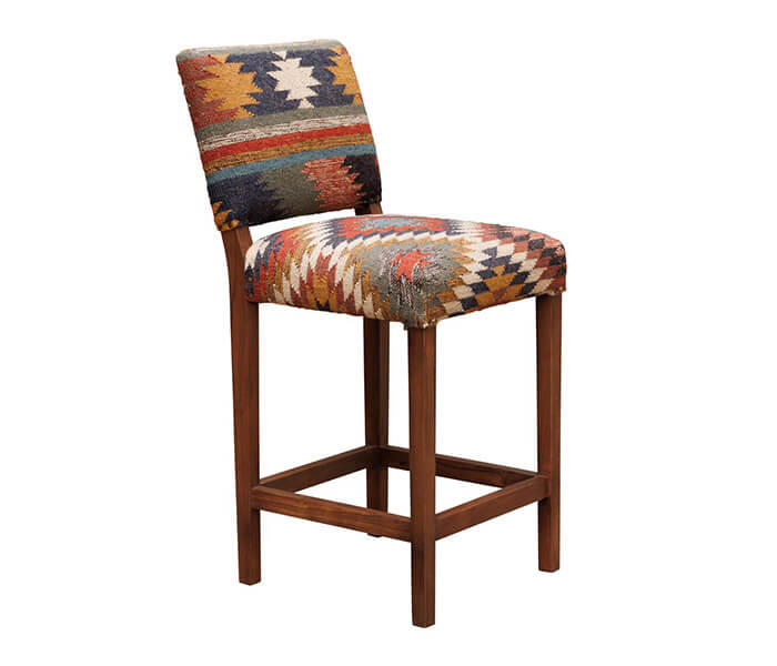 01.7075.0014: Bar stool με πλάτη ξύλο ακακία, κιλίμι μπροστά, jute πίσω πλάτη (ύψος καθίσματος 68εκ.)
