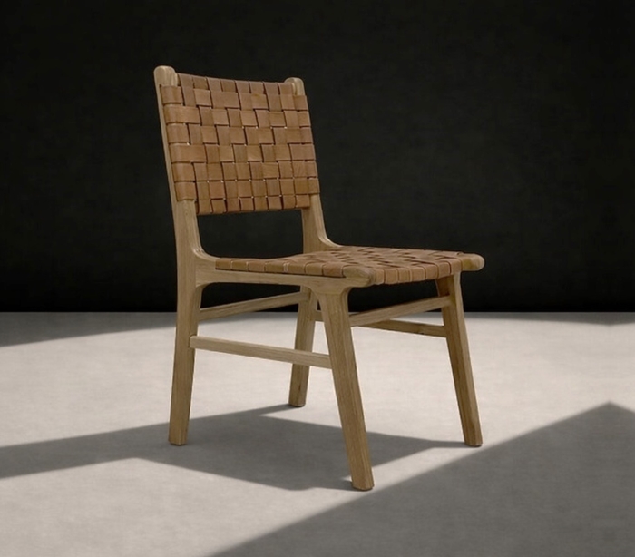 01.7339.0337: καρέκλα Syros ξύλο teak με δέρμα (ύψος καθίσματος 47εκ.)