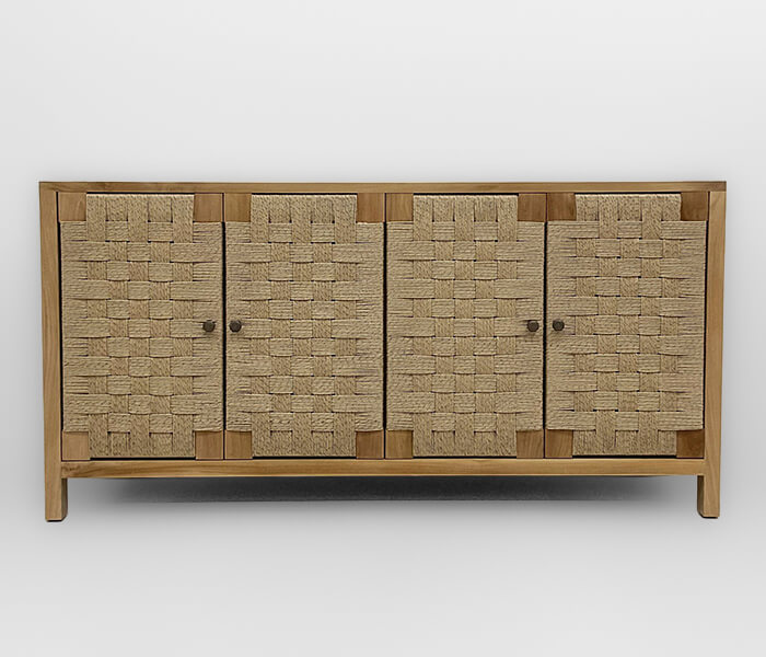 01.7339.0343: Μπουφές 4 πόρτες ξύλο Teak - Twisted wicker (εσωτερικό ράφι)