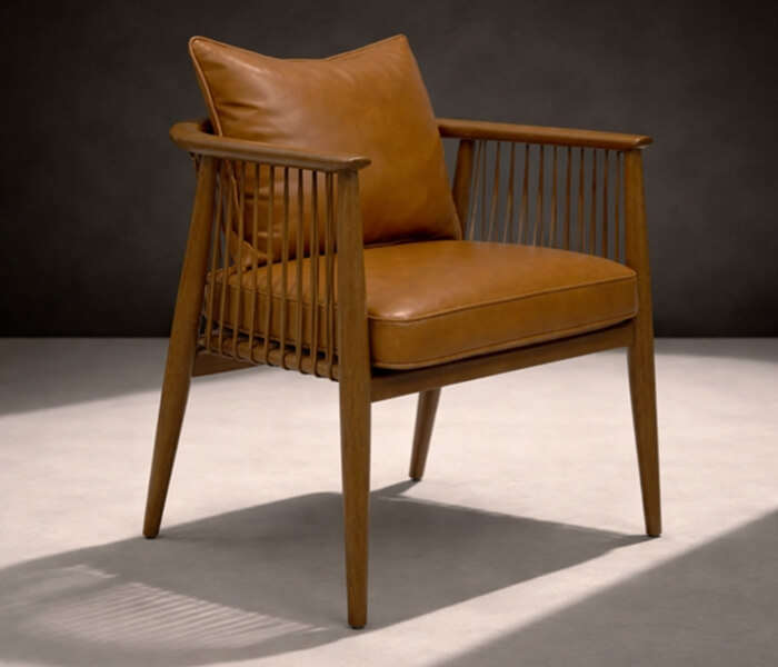 01.7339.0347: Πολυθρόνα ξύλο teak με κορδόνια γνήσιο δέρμα, κάθισμα και πλάτη γνήσιο δέρμα