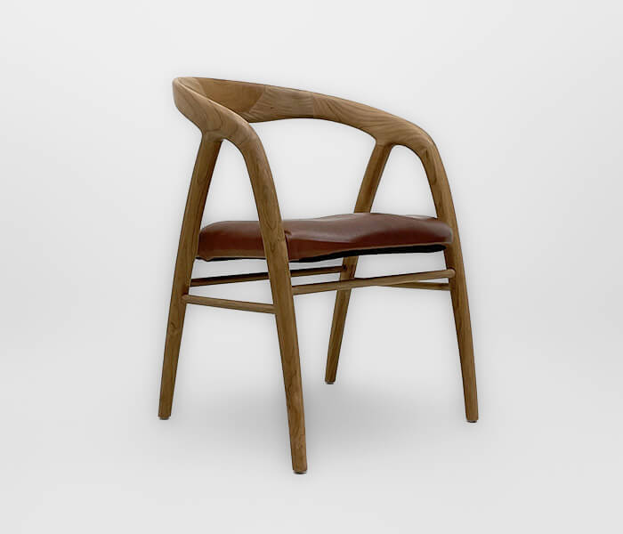 01.7339.0349: Πολυθρόνα Dining ξύλο Teak, κάθισμα γνήσιο δέρμα. (ύψος καθίσματος 46εκ.)