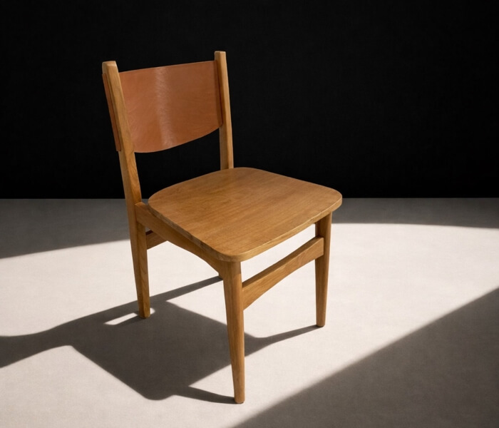 01.7339.0352: Καρέκλα ξύλο teak, πλάτη γνήσιο δέρμα (ύψος καθίσματος 46εκ.)
