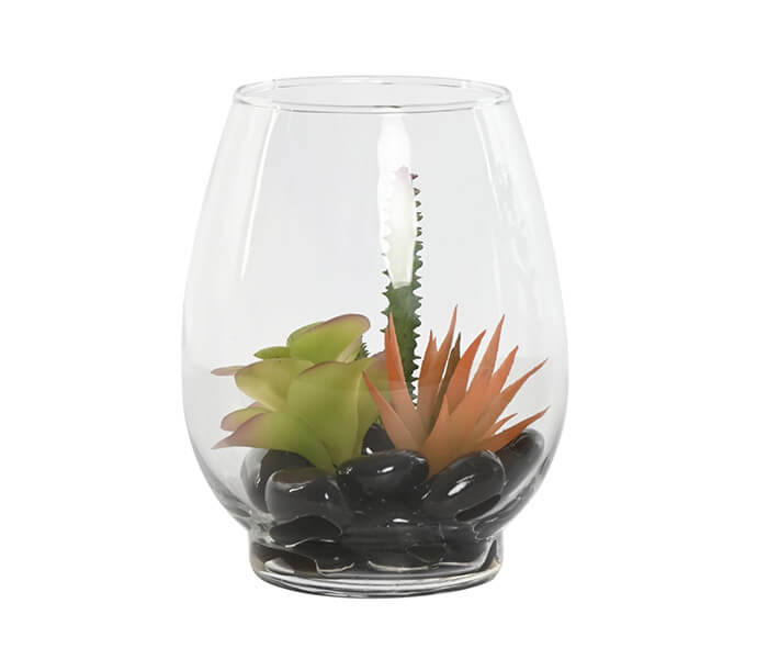 02.7308.0224: Γυάλινο βάζο με φυτά και βότσαλα