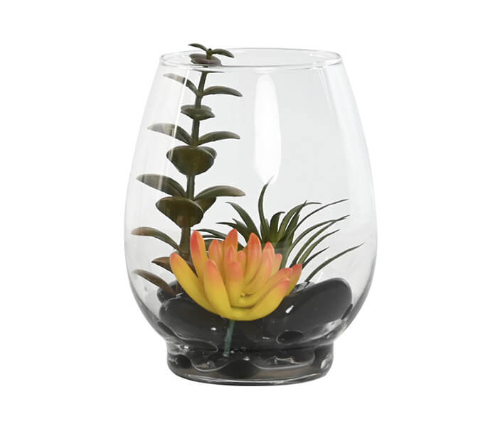 02.7308.0225: Γυάλινο βάζο με φυτά και βότσαλα