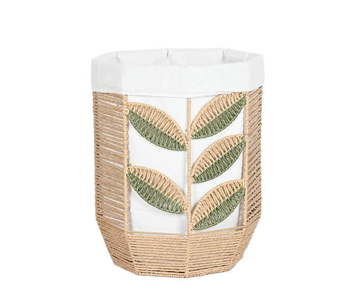 09.7308.0139: Καλάθι rattan - ύφασμα, σχέδιο φύλλα