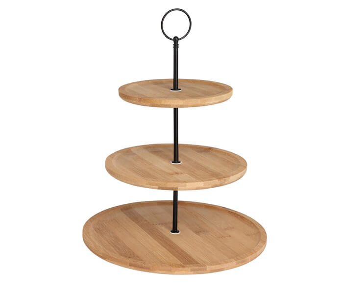 13.7281.0442: Πιατέλα τριώροφη, ξύλο bamboo - μέταλλο