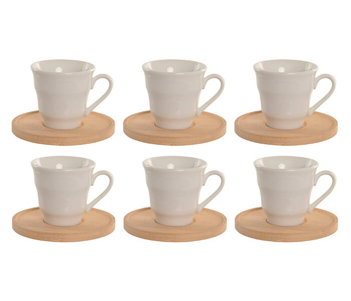 13.7308.0327: SET 6τεμ φλυτζάνια καφέ κεραμικό, πιατάκι bamboo, 180ml