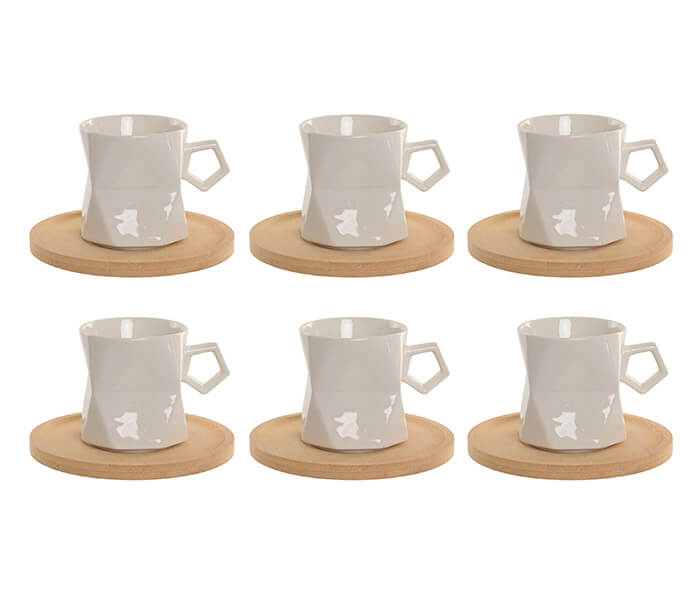 13.7308.0328: SET 6τεμ φλυτζάνια καφέ κεραμικό, πιατάκι bamboo, 90ml