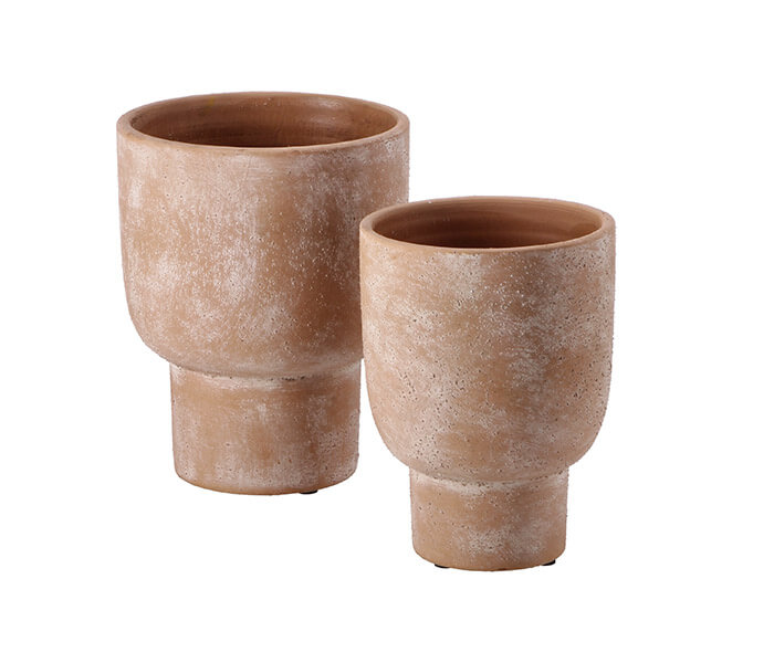 15.7183.0297: Σετ2 διακοσμητικά μπωλ με πόδι κεραμικά, μπεζ (Δ.17, 21Υ και Δ.14, 18Υ)