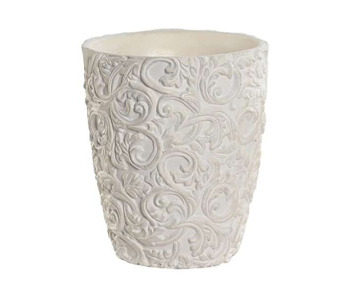 15.7308.0928: διακοσμητικό βάζο cement λευκό ανάγλυφο