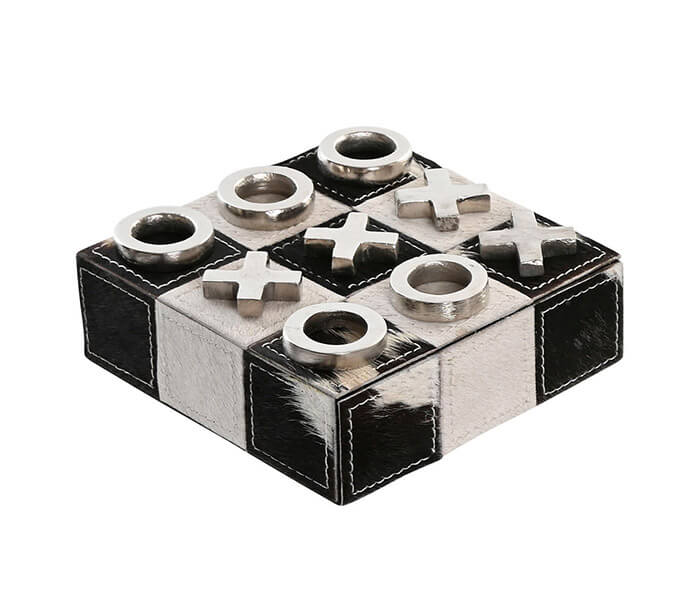 15.7308.0987: Επιτραπέζιο διακοσμητικό παιχνίδι τρίλιζα, δέρμα - inox