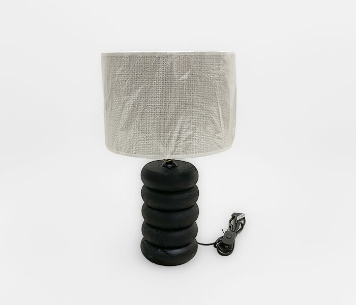 16.7277.0070: φωτιστικό επιτραπέζιο βάση ξύλο μαύρο matt,  καπέλο κύλινδρος