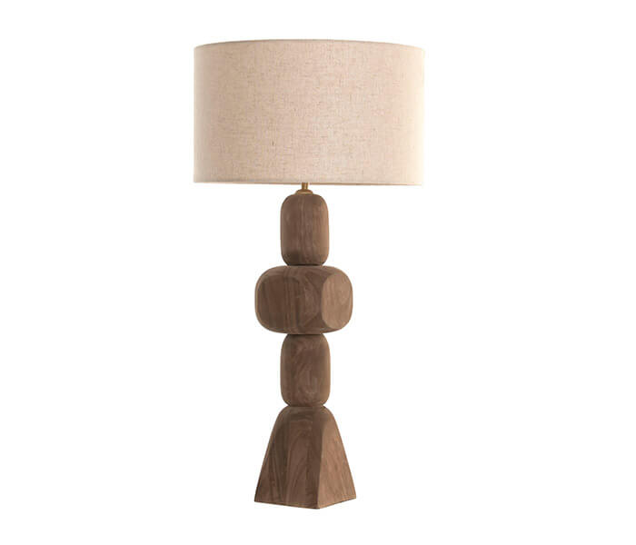 16.7308.0309: φωτιστικό επιτραπέζιο ξύλο Mango, καπέλο linen