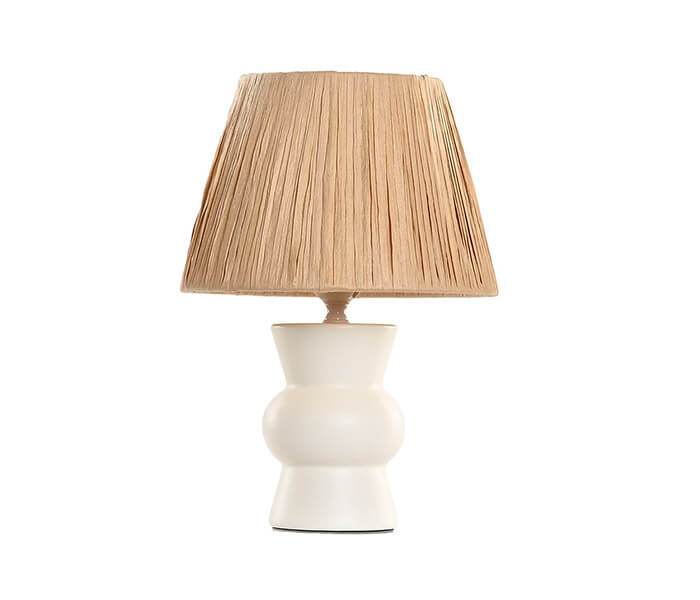 16.7308.0317: φωτιστικό επιτραπέζιο κεραμικό cream, καπέλο raffia