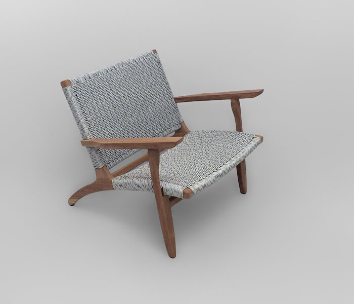 21.7339.0116: Πολυθρόνα Lazy, ξύλο Teak με twisted wicker, χρώμα γκρι. Υψος καθίσματος 37εκ.