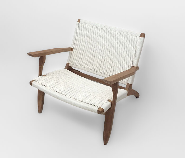21.7339.0211: Πολυθρόνα ξύλο Teak με twisted wicker, χρώμα λευκό