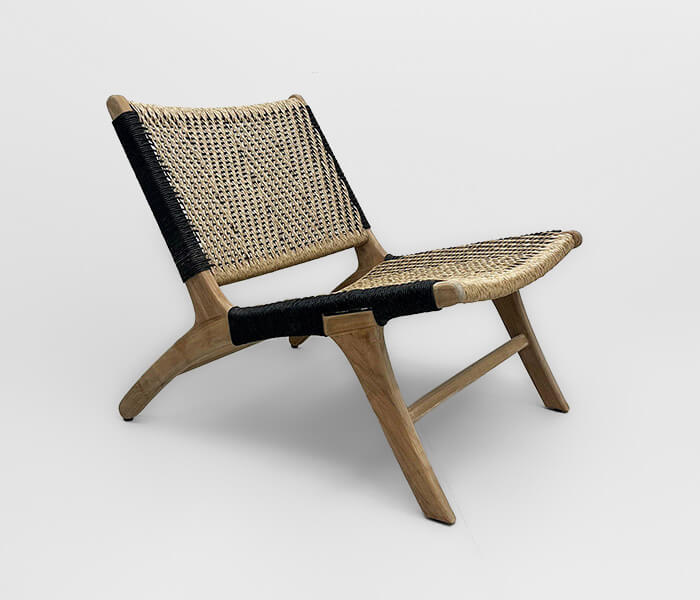 21.7339.0336: Πολυθρόνα lazy χωρίς μπράτσα, ξύλο teak με twisted wicker,  χρώμα φυσικό - μαύρο. (ύψος καθίσματος 39εκ.) Μόνο 1 τεμάχιο