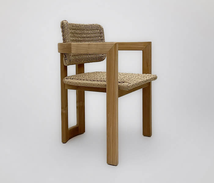 21.7339.0531: Πολυθρόνα στρογγυλή πλάτη ξύλο teak, με twisted wicker, χρώμα φυσικό (ύψος καθίσματος 46εκ.)
