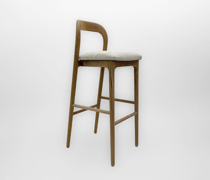 21.7339.0538: Bar stool με πλάτη ξύλο teak, κάθισμα ύφασμα sunproof, υδρόφοβο (ύψος καθίσματος 83εκ.)