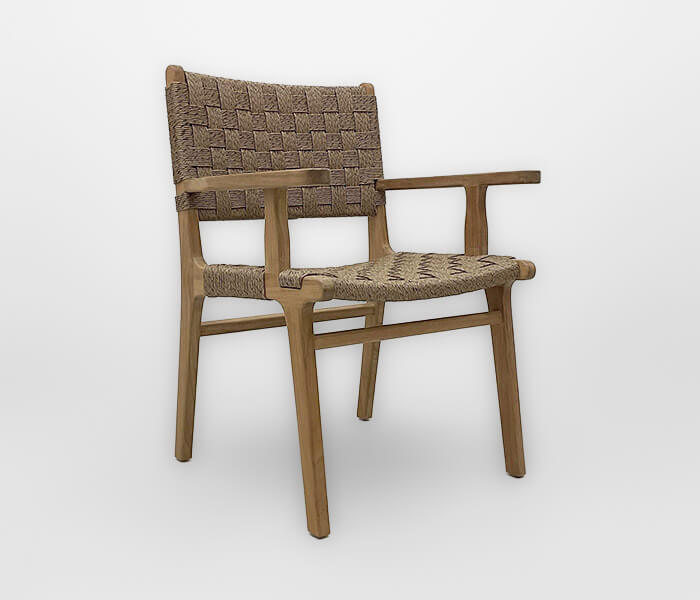 21.7339.0541: Πολυθρόνα Syros ξύλο Teak με twisted wicker χρώμα καφέ, σχέδιο καρρέ (ύψος καθίσματος 47εκ.)