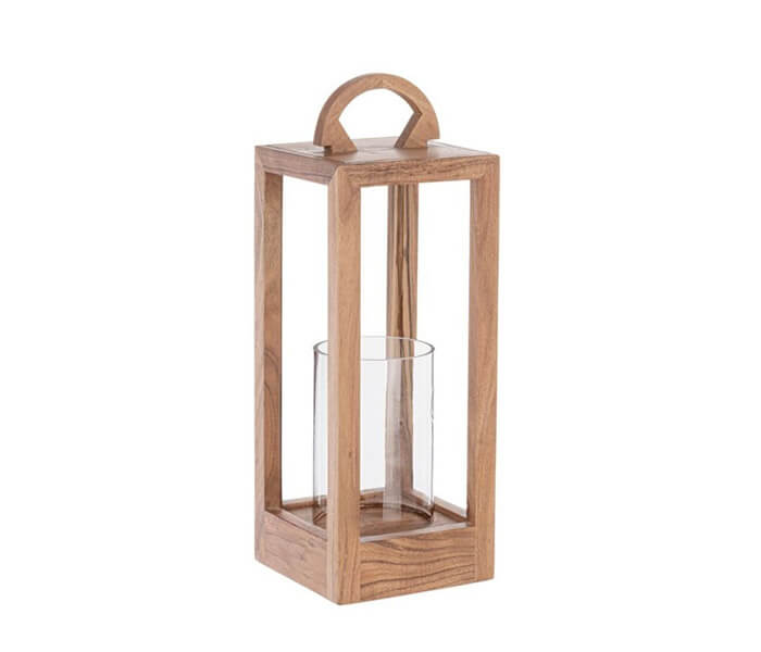 31.7009.0065: Φανάρι ξύλο mango, γυάλινο βάζο για το κερί