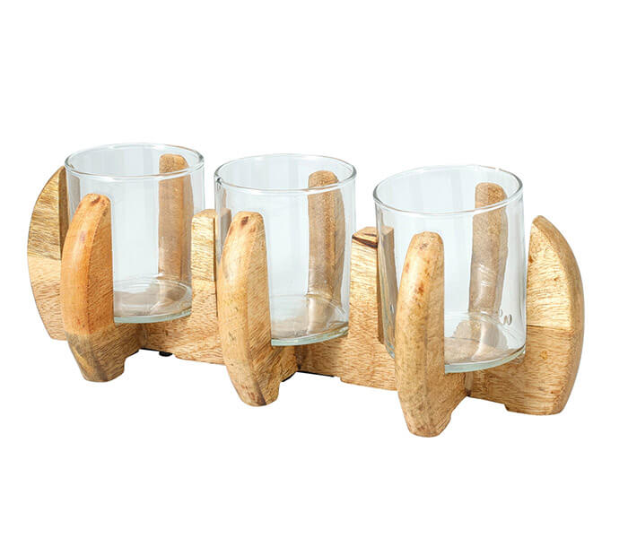 31.7281.0263: Κηροπήγιο 3 θέσεων, ξυλο mango - γυαλί  