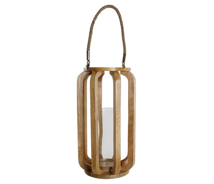 31.7308.0094: Φανάρι ξύλο mango natural, με γυάλινο βάζο για το κερί