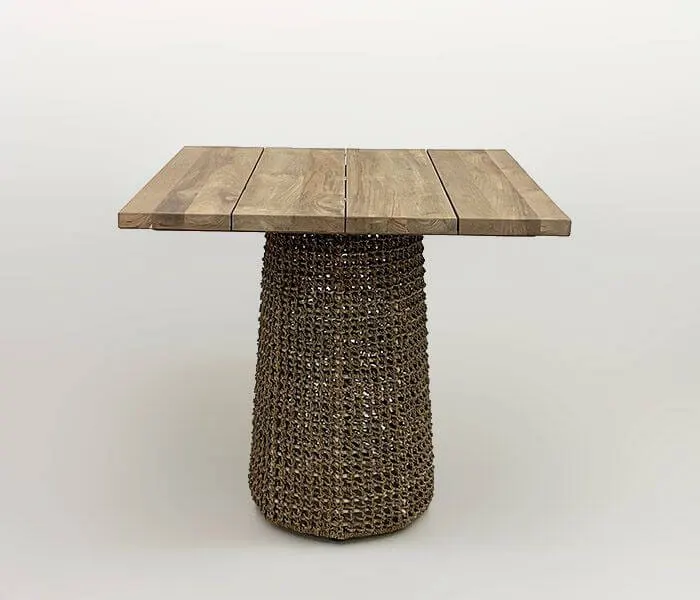 51.0000.0458: 70Χ70/80Χ80 Τραπέζι in-out, βάση seagrass πλεκτή, καπάκι ξύλο recycled teak, πάχος 3εκ. 