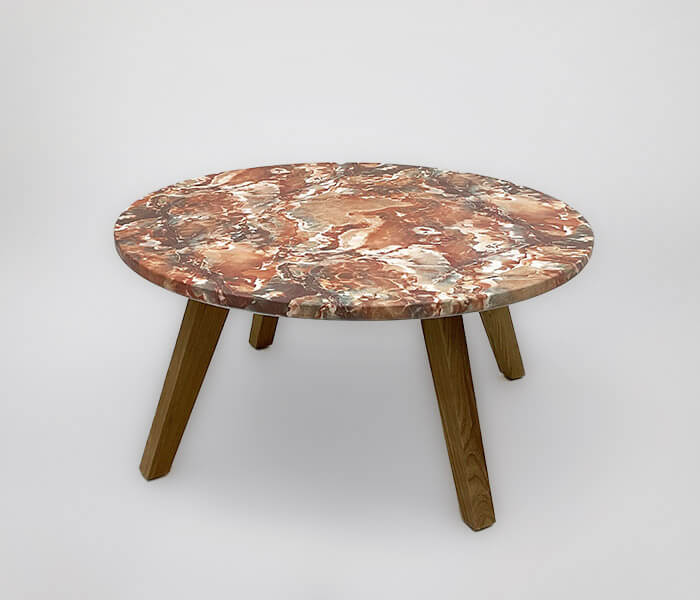 51.0000.0556: coffee table  εσωτερικού χώρου, βάση ξύλο teak καπάκι cement fiberglass σχέδιο marble terracotta ( πάχος 3εκ)