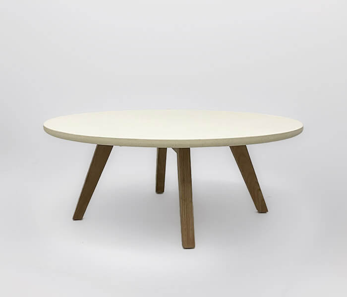 51.0000.0573: Coffee table βάση ξύλο teak καπάκι fiberglass cement light lava finishing  χρώμα μπεζ, πάχος 3εκ. 