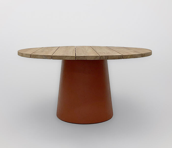 51.0000.0599: Δ130 Τραπέζι in-out βάση fiber cement Lavastone finishing, χρώμα terracotta, καπάκι ξύλο recycled teak πάχος 3εκ.
