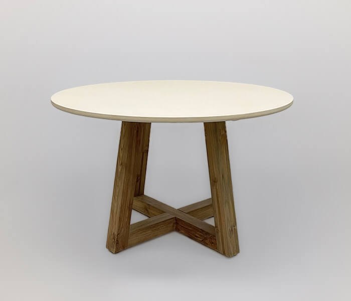 51.0000.0622: Δ.120 Τραπέζι in-out βάση ξύλο Teak, καπάκι fiber cement light lavastone finishing χρώμα μπεζ, πάχος 3εκ.