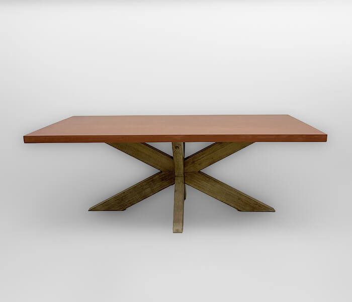 51.0000.0638: 200Χ100 τραπέζι in-outdoor πόδια ακακία , καπάκι fiber και concrete, pu protected, αδιάβροχο, χρώμα terracotta, πάχος καπακιού 5εκ