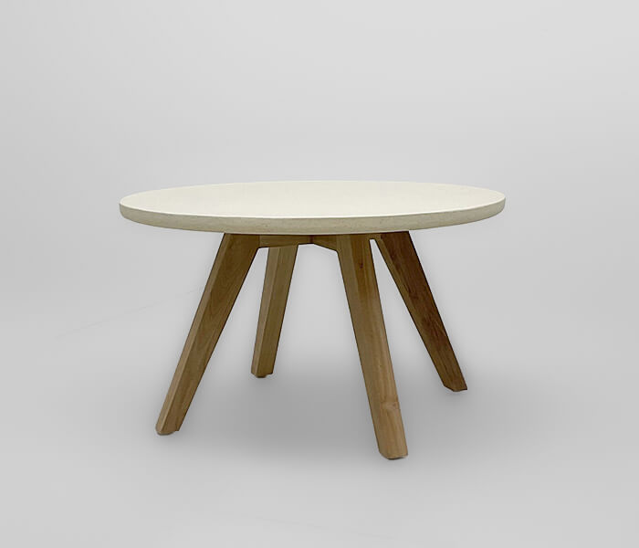 51.0000.0675: Coffee table βάση ξύλο teak, καπάκι fiber cement light lava finish,  χρώμα μπεζ, πάχος 3εκ. 