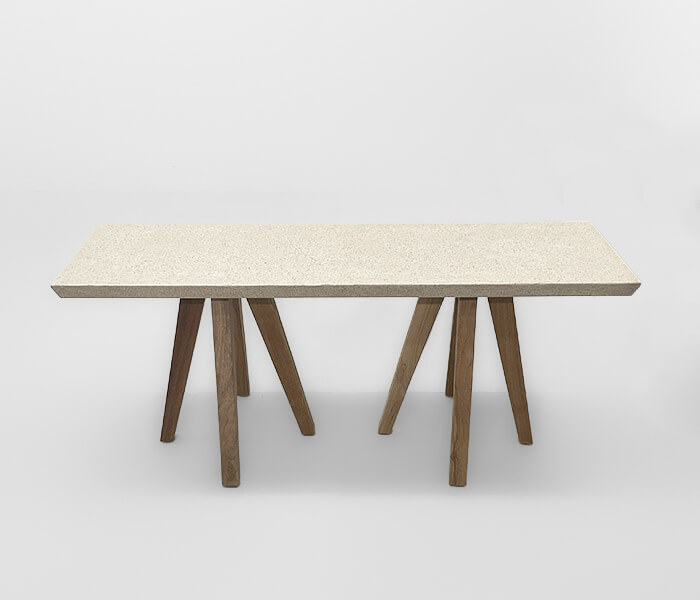 51.0000.0695: Coffee table βάσεις ξύλο teak, καπάκι γρανιτοκονία,  χρώμα μπεζ, υδρόφοβο, sunproof, αλέκιαστο, antiscratch 