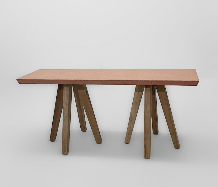 51.0000.0696: Coffee table βάσεις ξύλο teak, καπάκι γρανιτοκονία,  χρώμα terracotta, υδρόφοβο, sunproof, αλέκιαστο, antiscratch 