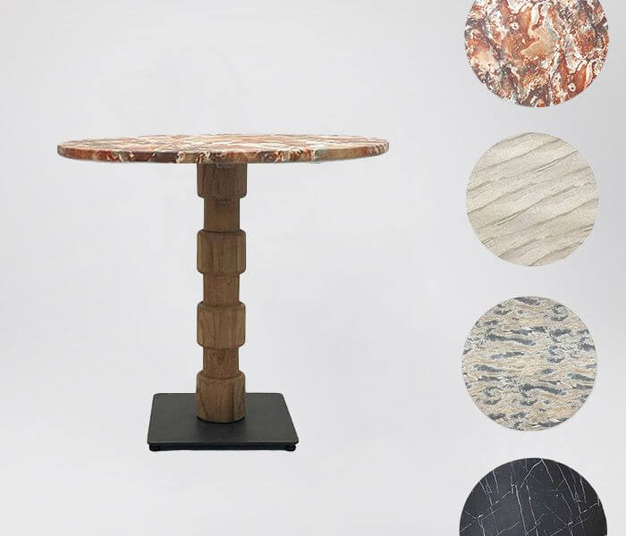 51.0000.0705: Τραπέζι indoor, πόδι ξύλο Teak με βάση μαντέμι, καπάκι Fiber Cement, marble look, επιλογή από 4 σχέδια, πάχος 3εκ.