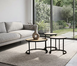 01.6696.0005: SET 3 coffee tables indoor, μέταλλο - ξύλο ακακία  (Δ38Χ46Y, Δ45Χ41Y, Δ57Χ34Υ )