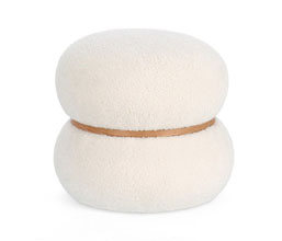 01.7009.0415 - Stool στρογγυλό, σκελετός ξύλο, ύφασμα συνθετικό μπουκλέ, με ξύλινη διακόσμηση στη μέση
