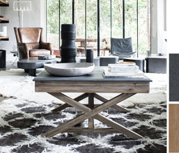 01.7150.1325: coffee table 2 συρτάρια, ξύλο ακακία καπάκι concrete