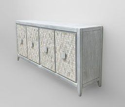 01.7317.0081: μπουφές ξύλο white wash, 4 πόρτες  επενδυμένες με πλακίδια  ξύλο ακακία (εσωτερικό ράφι)