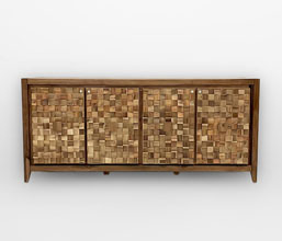 01.7317.0082 - μπουφές ξύλο natural καφέ, 4 πόρτες  επενδυμένες με πλακίδια ανακυκλωμένο ξύλο αναγλυφες (εσωτερικό ράφι )
