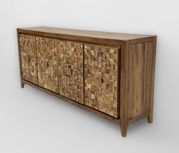 01.7317.0082: μπουφές ξύλο natural καφέ, 4 πόρτες  επενδυμένες με πλακίδια ανακυκλωμένο ξύλο αναγλυφες (εσωτερικό ράφι )