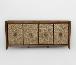 01.7317.0090 - μπουφές ξύλο χρώμα καφέ, 4 πόρτες  επενδυμένες με πλακίδια ξύλο ακακία χρώμα natural ( εσωτερικό ραφι)
