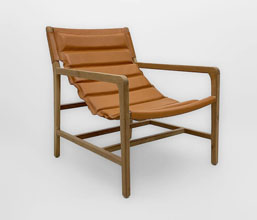 01.7339.0339 - Πολυθρόνα lounge, ξύλο teak με κάθισμα καπιτονέ, γνήσιο  δέρμα (ύψος καθίσματος 38εκ.)
