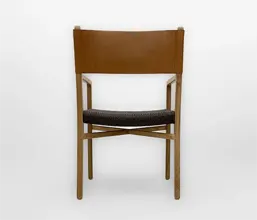 01.7339.0340: Πολυθρόνα  ξύλο teak, πλάτη γνήσιο δέρμα, κάθισμα twisted wicker  (ύψος καθίσματος 46εκ.)