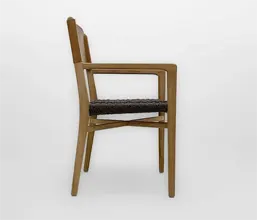 01.7339.0340: Πολυθρόνα  ξύλο teak, πλάτη γνήσιο δέρμα, κάθισμα twisted wicker  (ύψος καθίσματος 46εκ.)