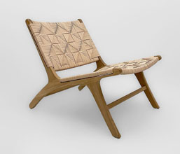 01.7339.0341 - Πολυθρόνα χωρίς μπράτσα, ξύλο teak με γνήσιο  δέρμα, σχέδιο γραμμικό  (ύψος καθίσματος 39εκ.)
