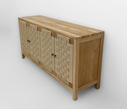 01.7339.0343: Μπουφές 4 πόρτες ξύλο Teak - Twisted wicker (εσωτερικό ράφι)