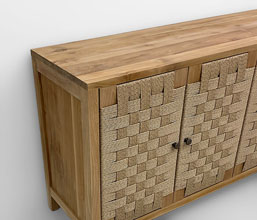 01.7339.0343: Μπουφές 4 πόρτες ξύλο Teak - Twisted wicker (εσωτερικό ράφι)